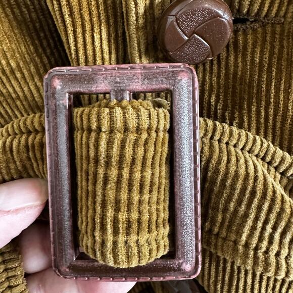 VTG Corduroy Jacket Coat 60s 70s Belted Quilted Pockets Men’s M Tan Retro Chore - Picture 8 of 14